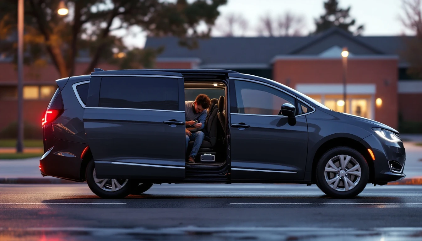 Técnico conectando un equipo de diagnóstico debajo del tablero de una minivan Honda Odyssey plateada con la puerta corrediza abierta y sillas infantiles en la segunda fila