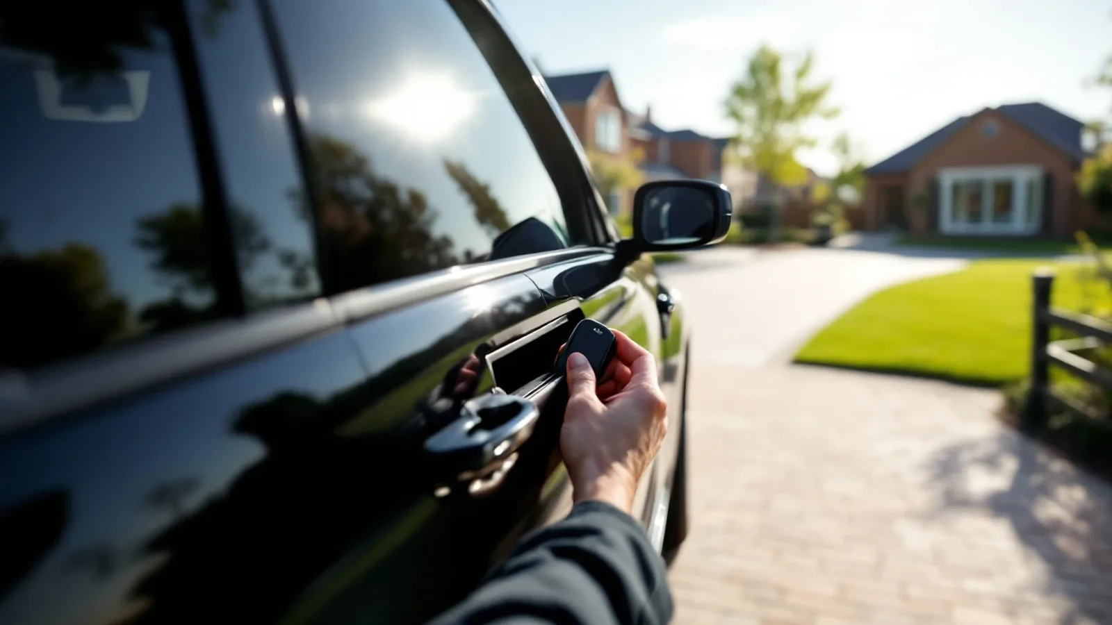 Cerrajero móvil programando la smart key de repuesto de un GMC Yukon en una entrada de West Plano
