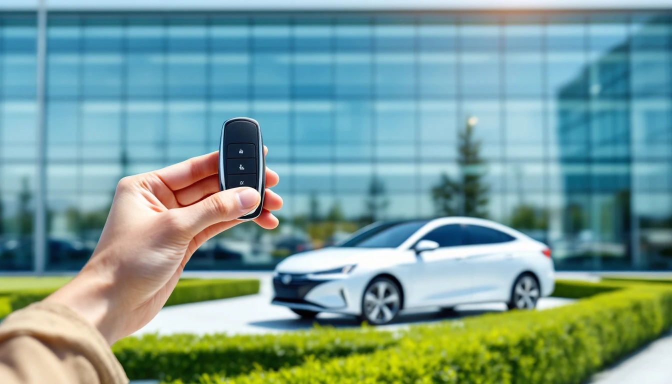 Smart key de proximidad de un Toyota Camry Híbrido junto al botón de arranque en Plano, Texas