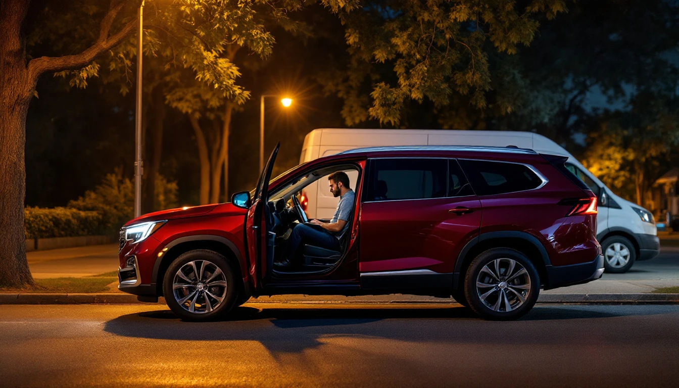 Cerrajero programando el inmovilizador de un Mazda CX-9 estacionado en el centro histórico de Plano