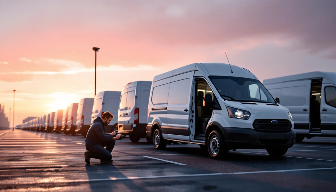 Cerrajero móvil programando la llave de una van Ford Transit de trabajo en Plano, Texas