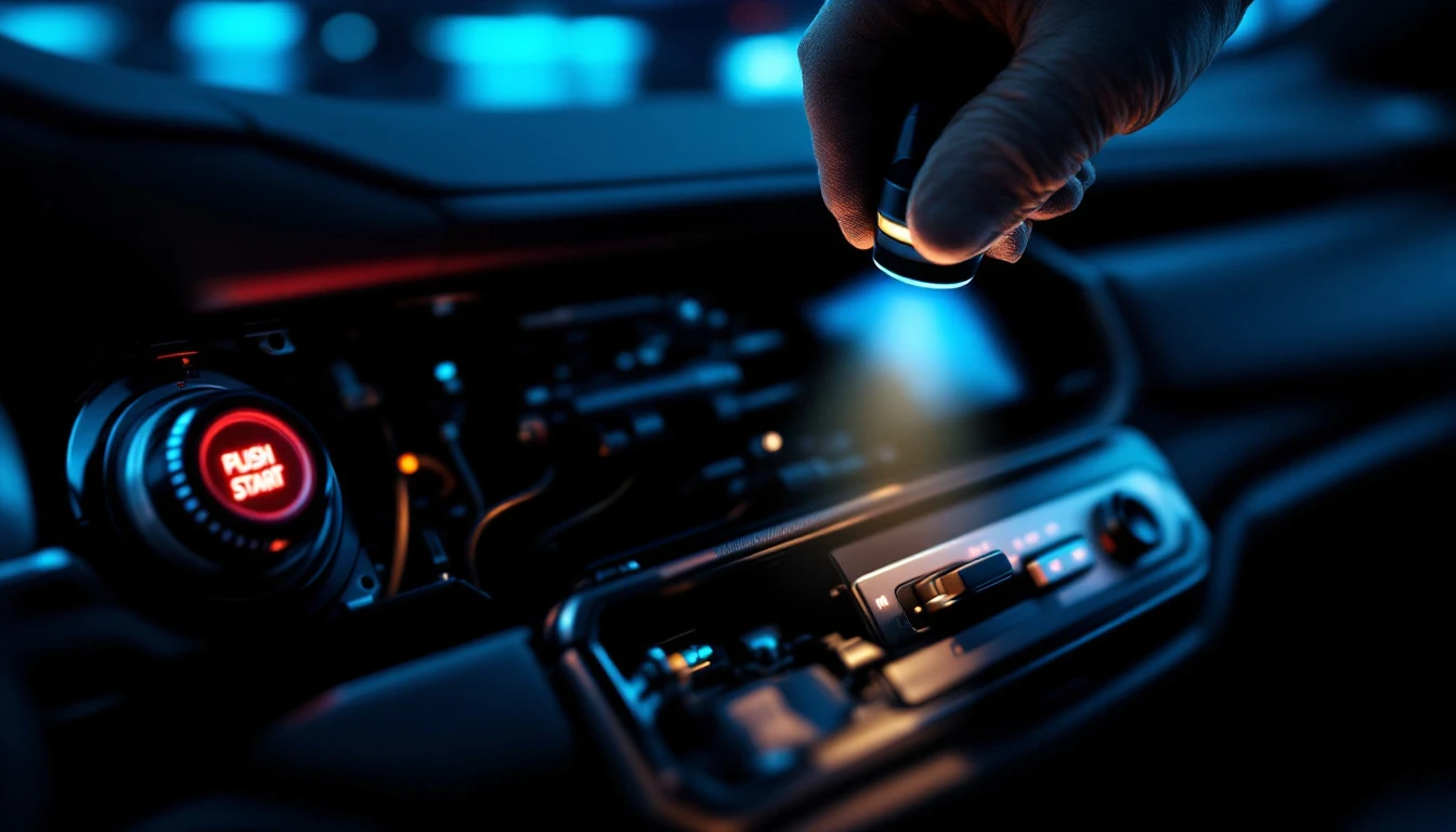 Cerrajero automotriz diagnosticando el botón de encendido y el bloqueo de dirección de un Infiniti QX80 en Legacy West, Plano